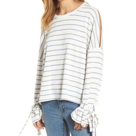 Caslon Sweaters - NWT CASLON Blue Cold Shoulder Tie Belle Sleeve Tee